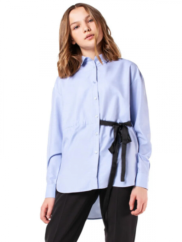 100544_OLG Удлиненная блузка с длинным рукавом для девочки голубой (вар.1)