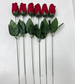 Цветок искусственный декоративный Роза красная 1 шт (с декором) 38 см
