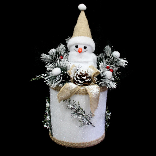 Новогодняя декорация снеговик в круглой коробке 45 см белый