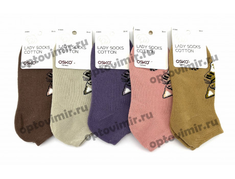 Носки женские OSKO махровые кошечки короткие А1804