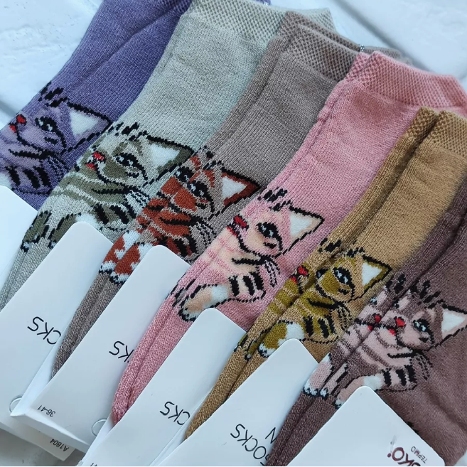 Носки женские OSKO махровые кошечки короткие А1804