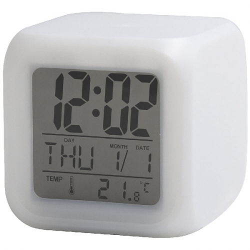 Часы настольные LED Viconte VC-8011 3в1 8х8х8 см будильник термометр календарь  оптом