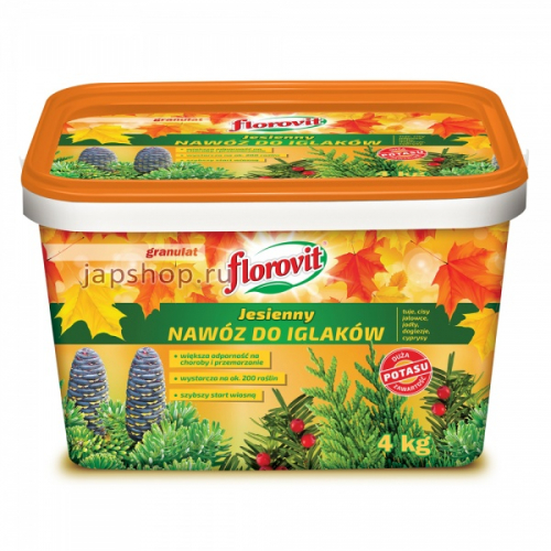 Florovit Удобрение гранулированное для хвойных растений, осеннее, ведро, 4 кг (5900861016390)