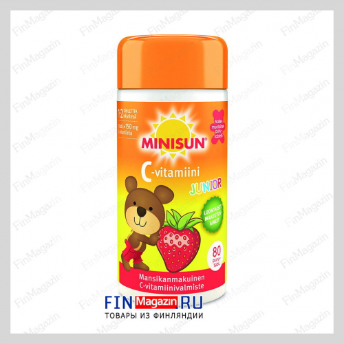 Витамин С для детей клубничный вкус C-vitamiini Junior жевательные таблетки 80 шт Minisun