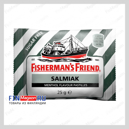 Пастилки Salmiak с ментолом (без сахара) от укачивания Fisherman's Friend 25 гр