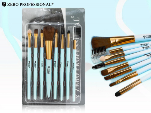Набор кистей для макияжа Zebo Professional, Голубые, 8 кистей