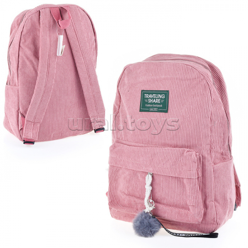 Рюкзак подростковый, 1 отделение, накладной карман, брелок, вельветовый материал, персиковый