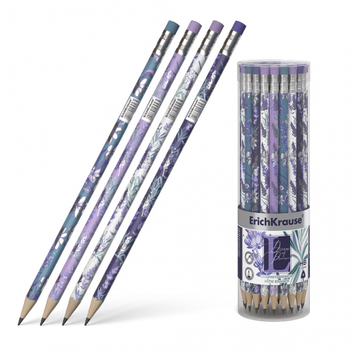 Чернографитный карандаш ErichKrause Lavender, трехгранный, с ластиком, HB (в тубусе по 42 шт.)