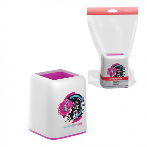 Подставка настольная пластиковая ErichKrause® Forte, Top Blogger, белая с розовой неоновой вставкой