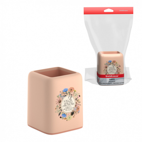 Подставка настольная пластиковая ErichKrause® Forte, Wild Flowers, розовая с персиковой вставкой