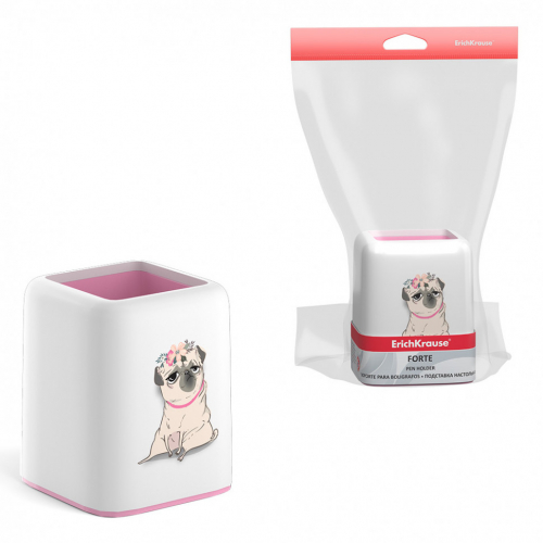 Подставка настольная пластиковая ErichKrause® Forte, Chilling Dog, белая с розовой пастельной вставкой