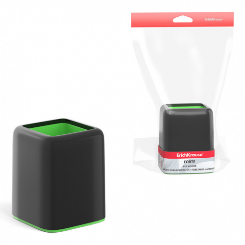 Подставка настольная пластиковая ErichKrause® Forte, Accent, черная с зеленой вставкой