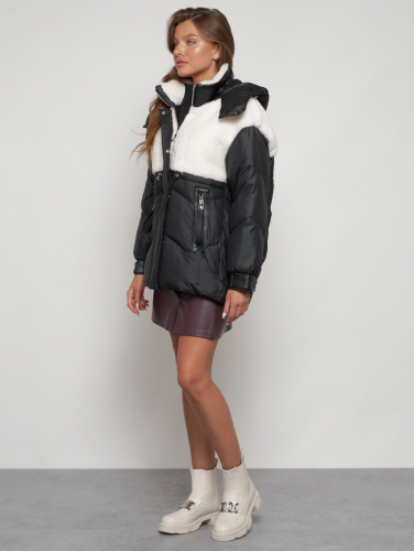 Куртка зимняя женская модная из овчины черного цвета 13350Ch