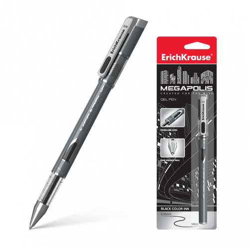 Ручка гелевая ErichKrause® MEGAPOLIS Gel Stick, цвет чернил черный (в блистере по 1 шт.)