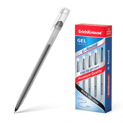 Ручка гелевая ErichKrause® G-Round Stick , цвет чернил черный (в коробке по 12 шт.)