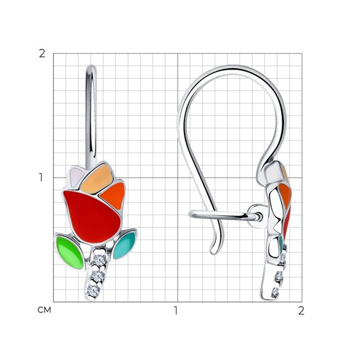 94-120-01528-1 - Серьги из серебра с фианитами и эмалью