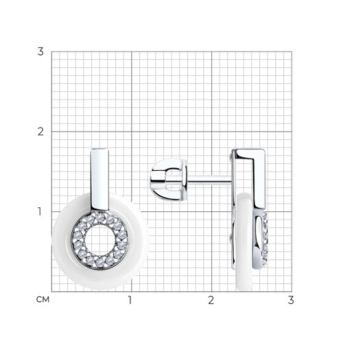94025841 - Серьги из серебра с керамическими вставками и фианитами