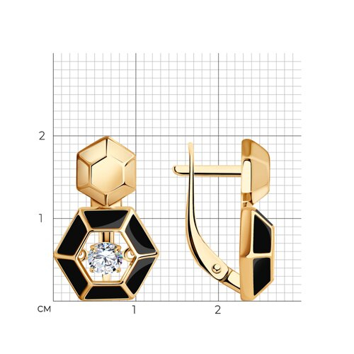 93-120-01866-1 - Серьги из золочёного серебра с фианитами и эмалью