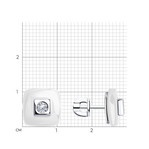 94-122-01278-2 - Серьги из серебра с керамическими вставками и фианитами