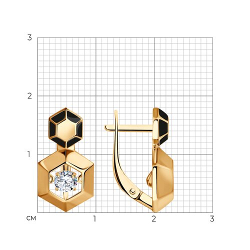93-120-01854-1 - Серьги из золочёного серебра с фианитами и эмалью