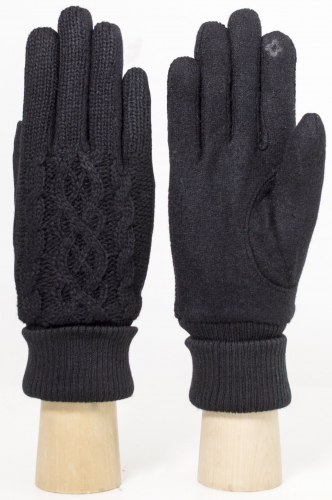 Перчатки вязанные шерстяные  С манжетом утеплённые Цвет 16 чёрный 