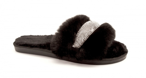 Fashion T1348-4Z Туфли домашние женские чер иск мех+текстиль
