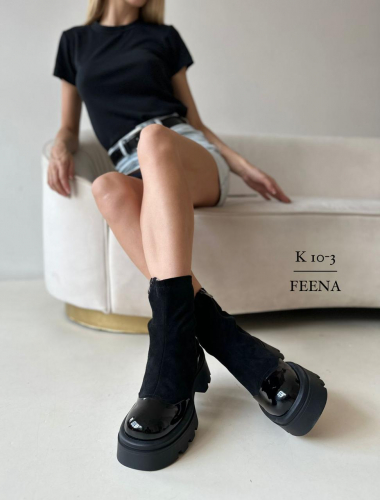 Feena K10-3 Ботинки женские чер иск велюр+иск лак, подклад нат шерсть