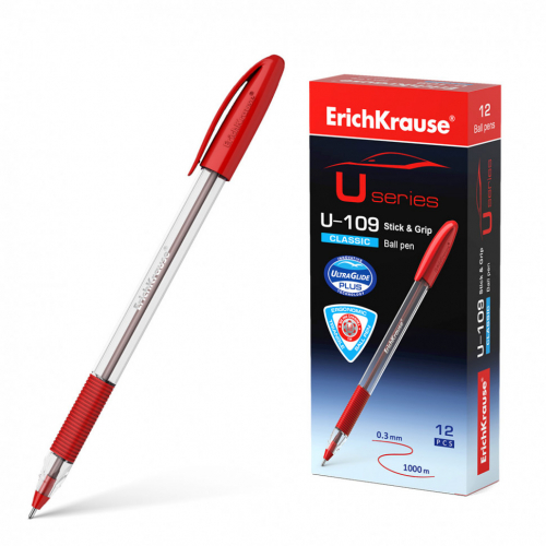 Ручка шарик U-109 Stick&Grip Classic 1.0, красный (12 шт)