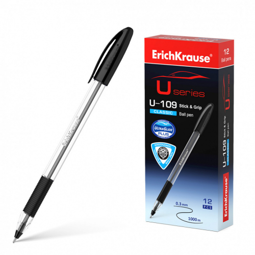 Ручка шарик U-109 Stick&Grip Classic 1.0, черный (12 шт)