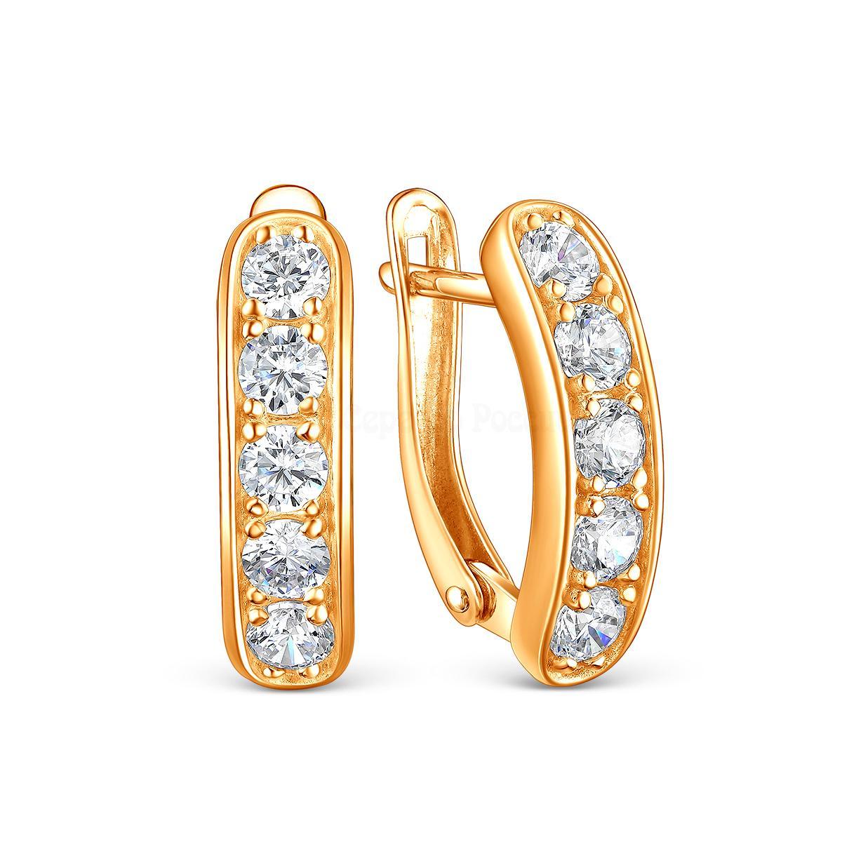 Серьги из золочёного серебра с фианитами 925 пробы S2180951010з