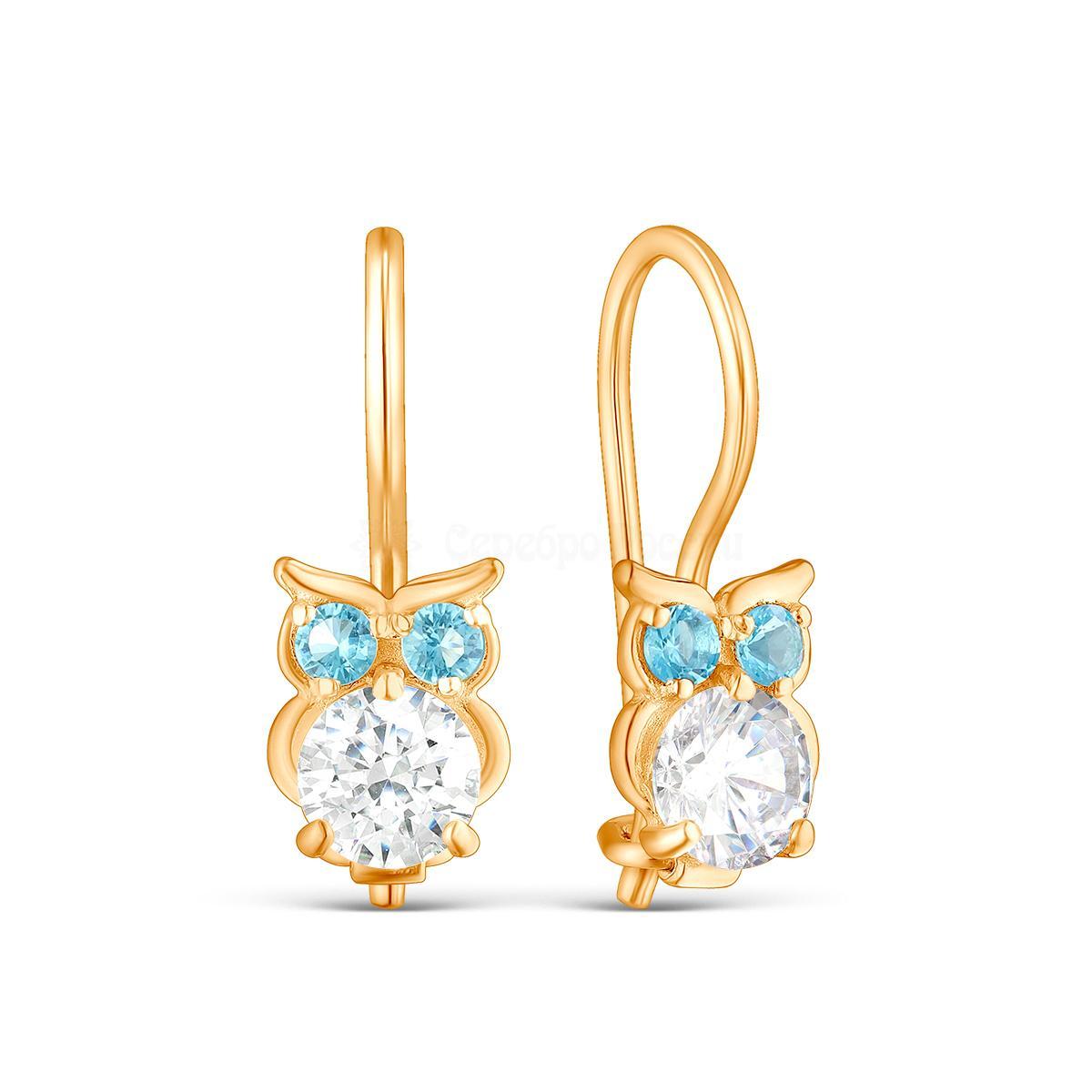 Серьги из золочёного серебра с фианитами - Совы 925 пробы S2180521010з