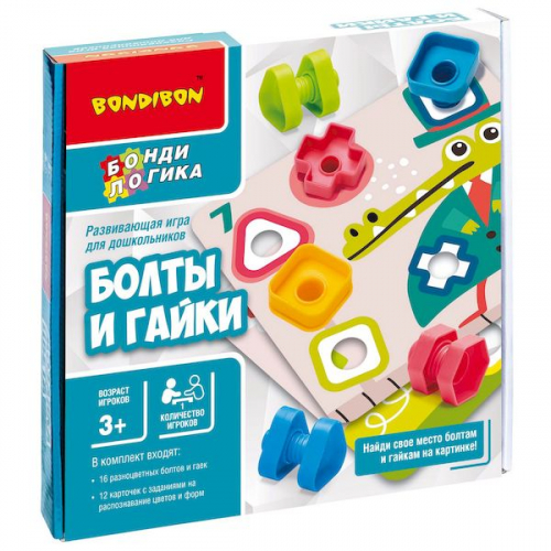 1_шт в наличии_Развивающая игра для дошкольников Bondibon «БОЛТЫ И ГАЙКИ», BOX