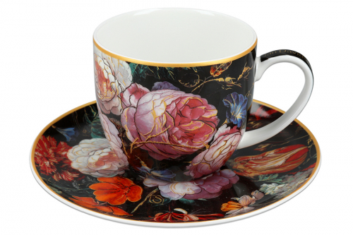 Пара чайная, 1 перс, 2 пр, 250 мл, фарфор F, черная, Розы, Baroque flowers, 62364