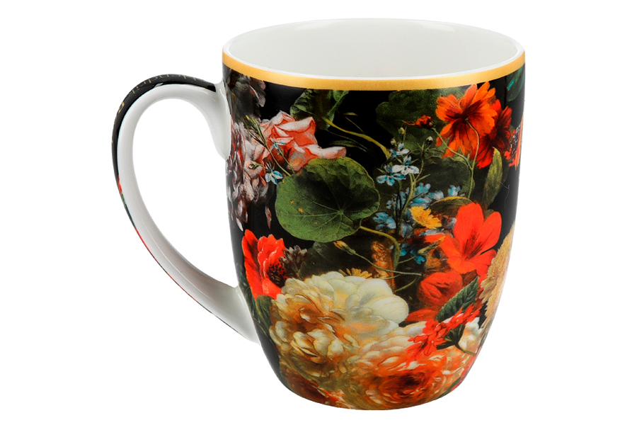 Кружка, 400 мл, фарфор F, черная, Маки, Baroque flowers, 62361