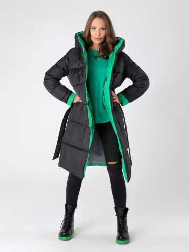 Пальто стеганое 23430 черный/зеленый. Старая цена 6500 руб!