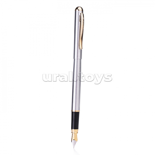 Ручка подарочная перьевая,хром/золото, 0,8 мм, корпус ,в футляре подарочном, со съемной крышкой