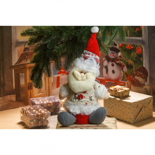 Фигура новогодняя Дед Мороз сидячий ALL108A 42см белый в красном колпаке