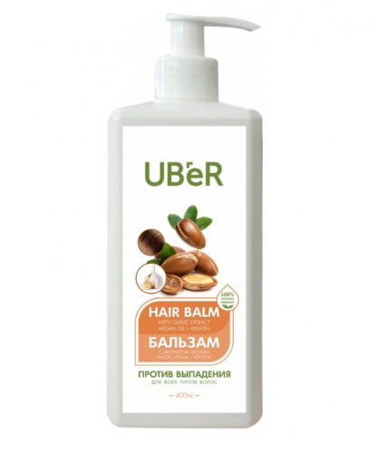 UBER  Бальзам-ополаскиватель  Против Выпадения  масло Арганы и Керотин  для всех типов волос  400мл 