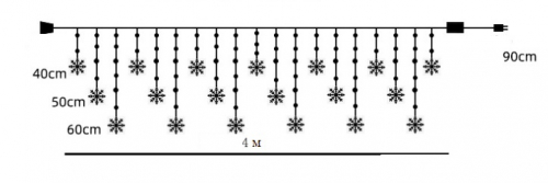 Занавес-гирлянда снежинки 4м 19снежинок
