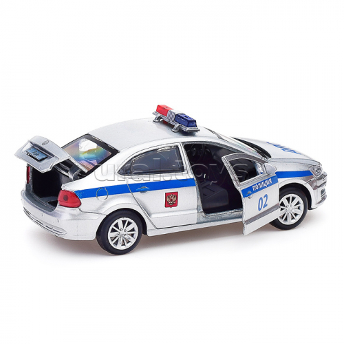 Машина металл Volkswagen Polo Полиция 12 см, (двер, баг, серебр) инерц, в коробке