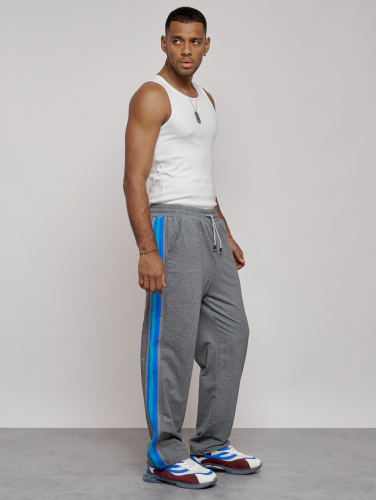 Широкие спортивные штаны трикотажные мужские серого цвета 12903Sr