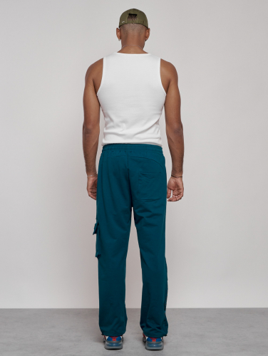 Широкие спортивные брюки трикотажные мужские синего цвета 12910S