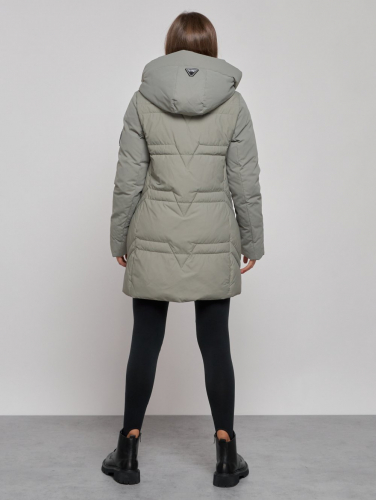 Зимняя женская куртка молодежная с капюшоном цвета хаки 589003Kh