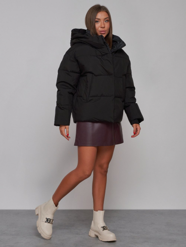 Зимняя женская куртка модная с капюшоном черного цвета 52309Ch