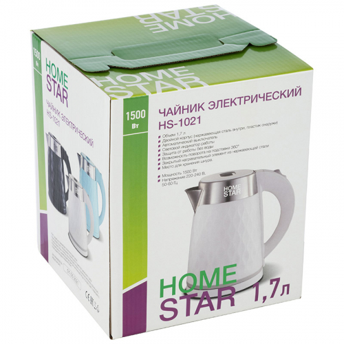 Чайник электрический 1,7л Homestar HS-1021 белый, двойной корпус арт.102760