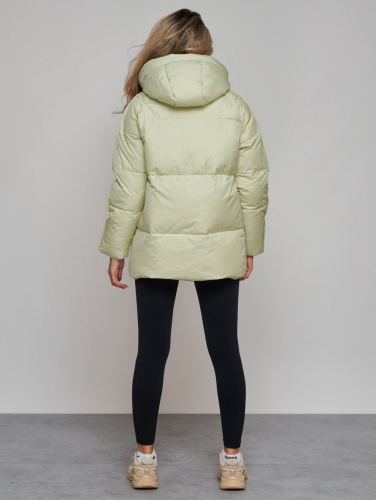 Зимняя женская куртка модная с капюшоном салатового цвета 52308Sl