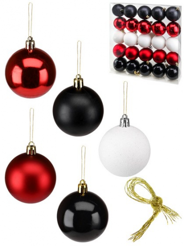 Набор ёлочных шаров 25 шт Мечта, 6 см, красный, черный, белый