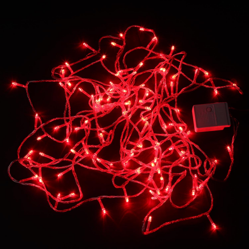 Гирлянда 140 LED 12 м прозрачный провод красная