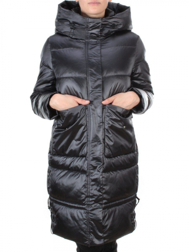 9106 BLACK Пальто зимнее женское FLOWEROVE (200 гр. холлофайбера) размер XL - 52 российский