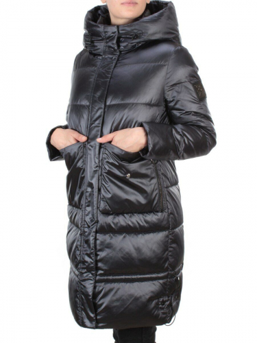 9106 BLACK Пальто зимнее женское FLOWEROVE (200 гр. холлофайбера) размер XL - 52 российский